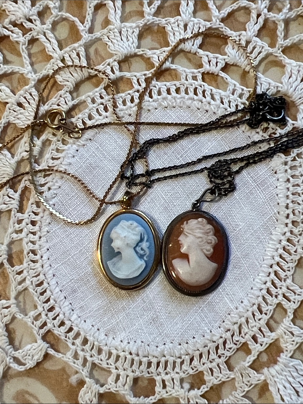 Two vintage Cameo Pendant Necklaces Bridgerton core